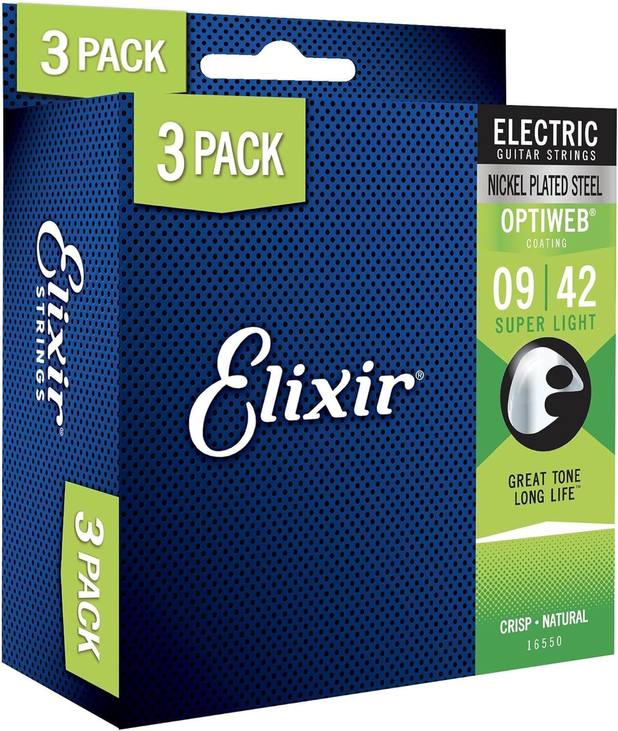 Elixir Strings - Nickel Plated Steel Electric Guitar Strings with OPTIWEB Coating - Elixir Electric Guitar Strings - 3 Pack, Super Light 9-.42