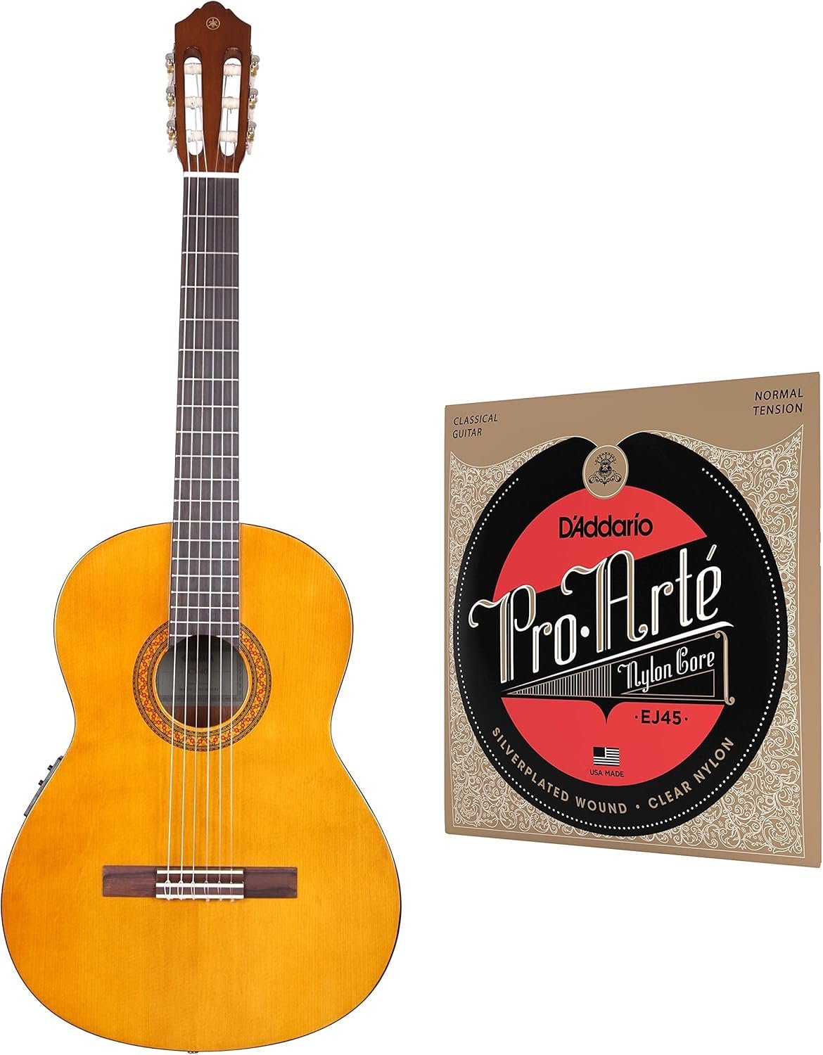 Yamaha CX40 Full Size Electro Nylon Classical Guitar - Natural & D'Addario EJ45 Pro-Arte Normal Classical Guitar Strings