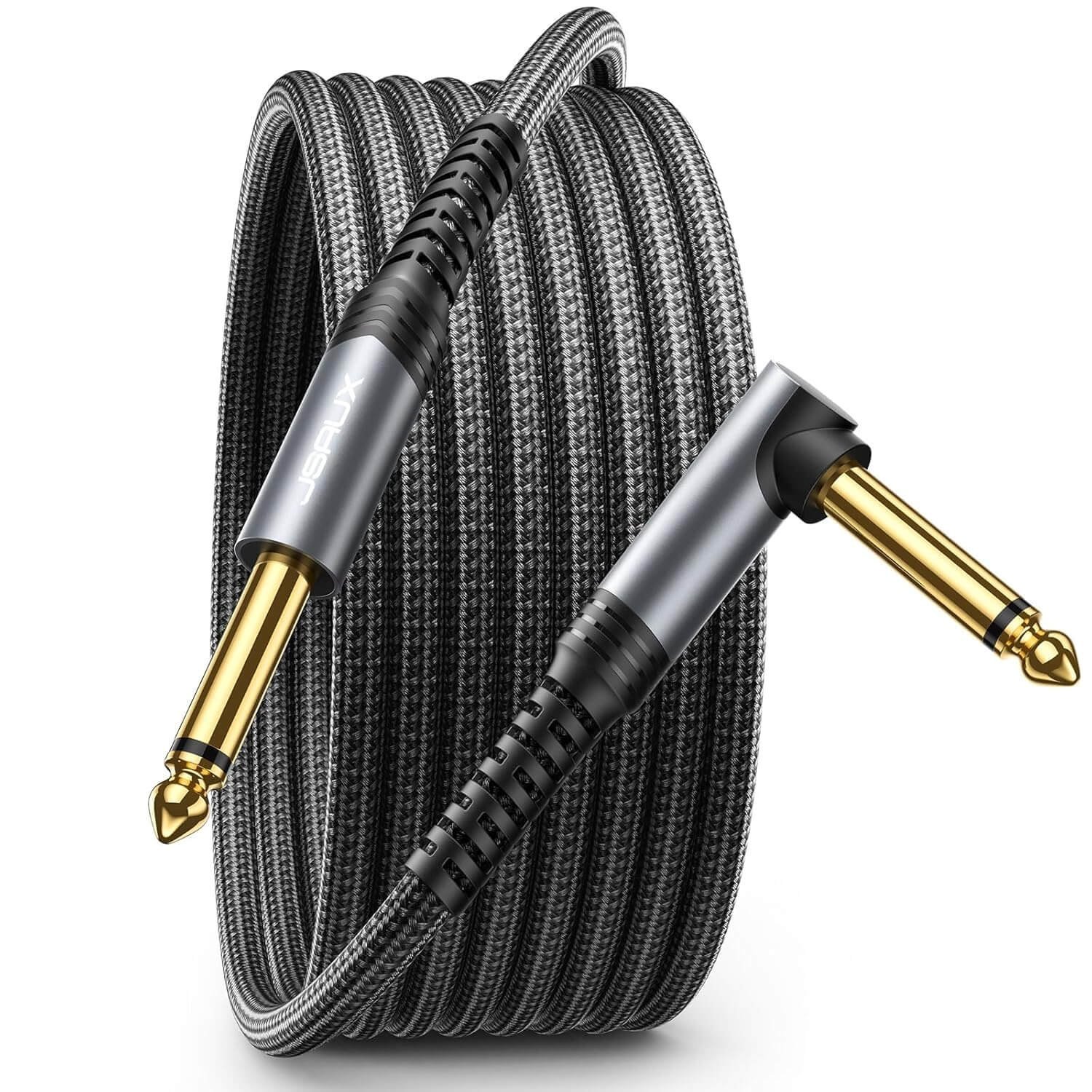 JSAUX 6.35 mm Guitar Cable, 3 m, Instrument Cable Compatible with Electric Guitar, Bass, Drums, Pedals, Amplifiers, Mixers, Tuners, Speakers, Acoustics, Right Angle Jack Cable Guitar