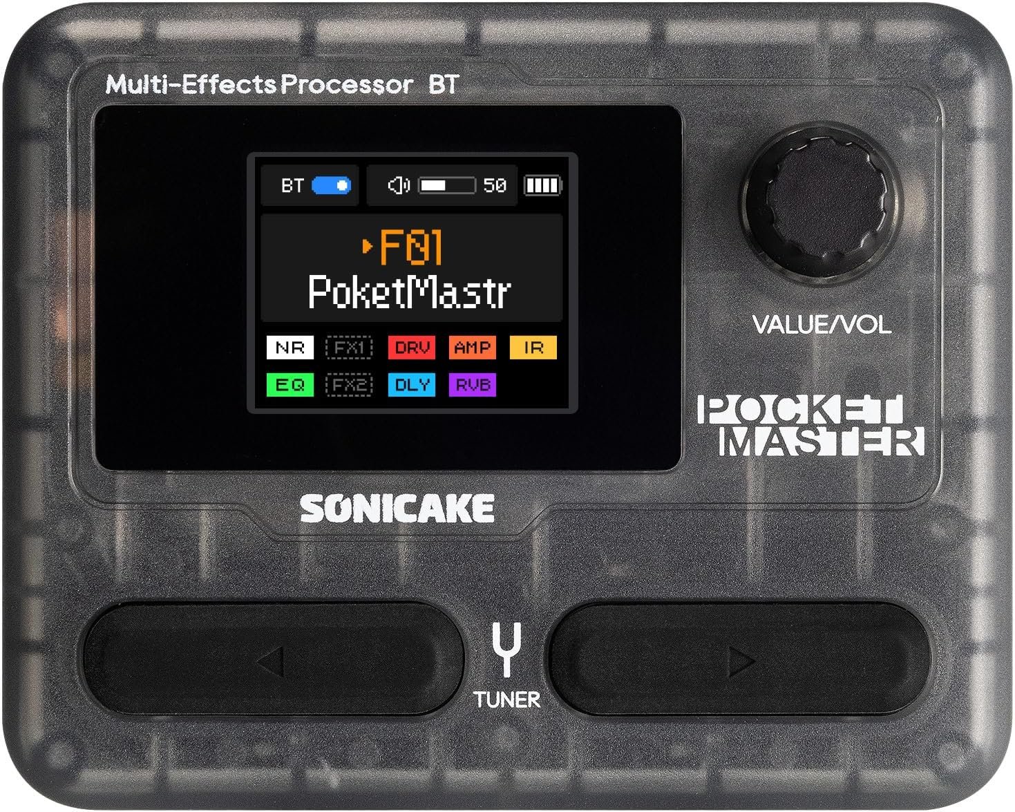 SONICAKE Pocket Master-Portable Multi Effects Pedal, 100+ Built-in Guitar/Bass/Acoustic Effects, Amp Modeling, IR Cabinets Simulation, Stereo OTG USB Audio Interface, Rechargeable (Transparent Black)