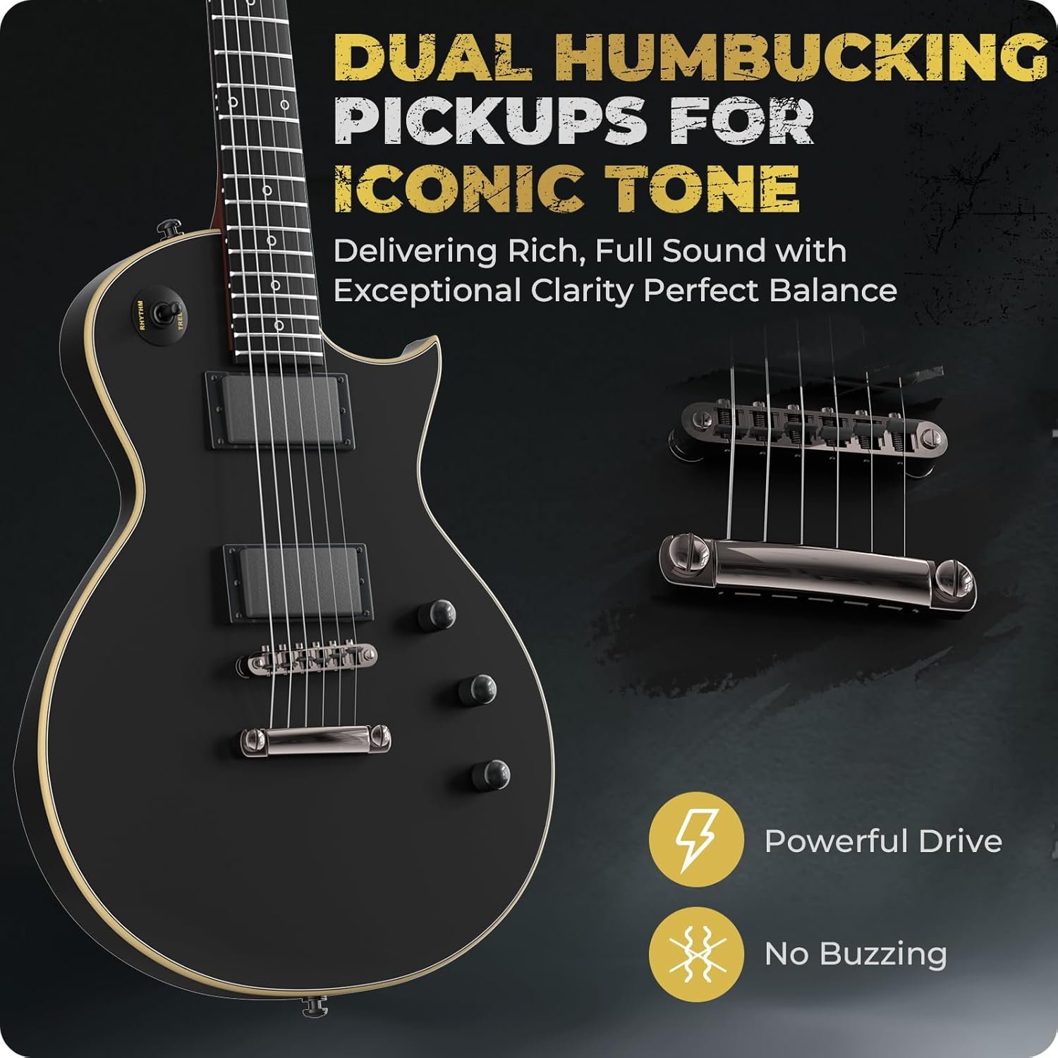 Fesley 39" LP Electric Guitar Kit: Full Size Solid Body Electric Guitars for Beginners with Humbucker Pickups, Poplar Body, Mahogany Neck,22 Frets,6 String Guitar with Gig Bag,Cable,FLP350,Matte,Black