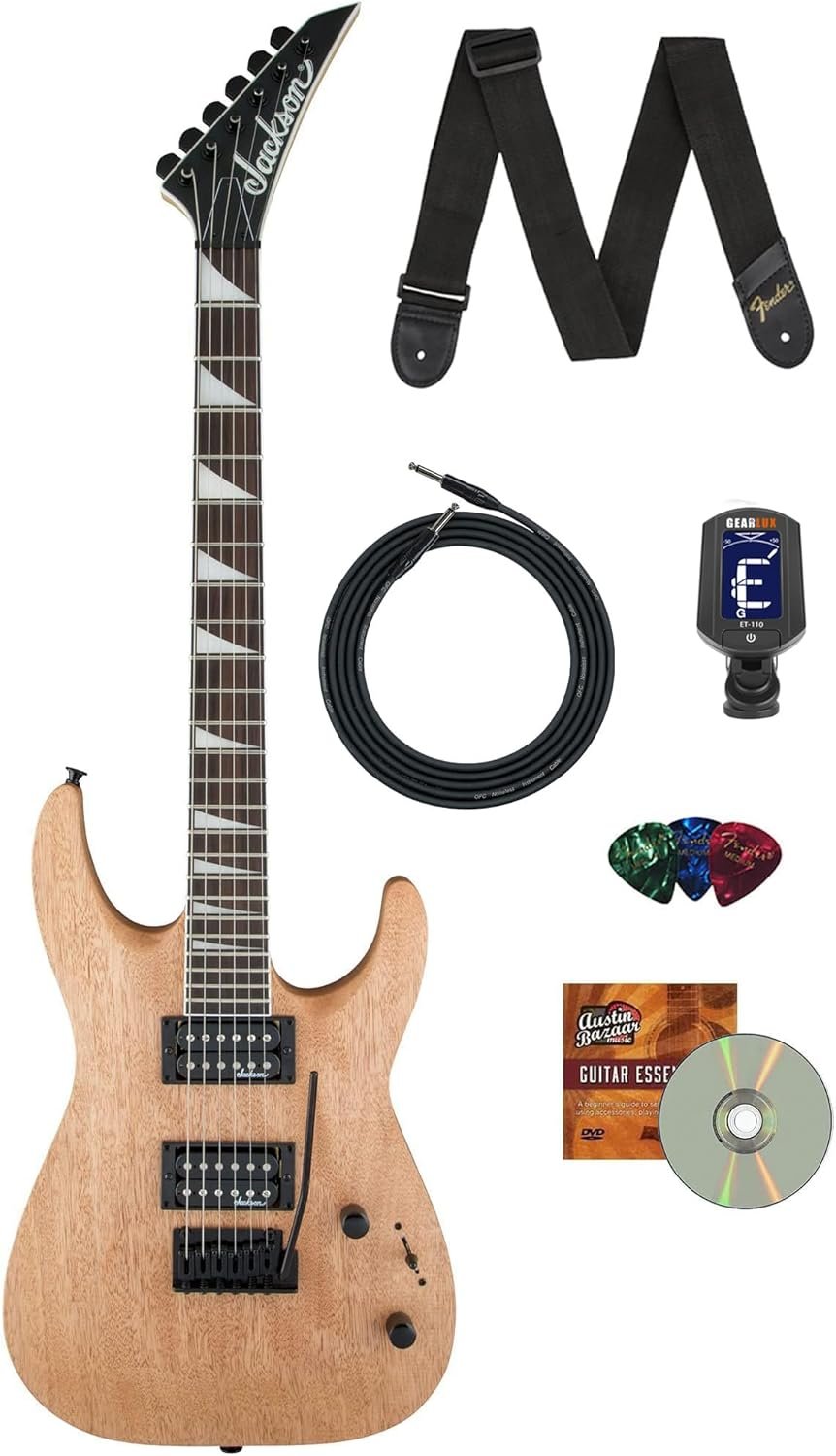 Jackson Dinky Arch Top JS22 DKA Electric Guitar - Natural Oil Bundle with Cable, Tuner, Strap, Picks, and Austin Bazaar Instructional DVD