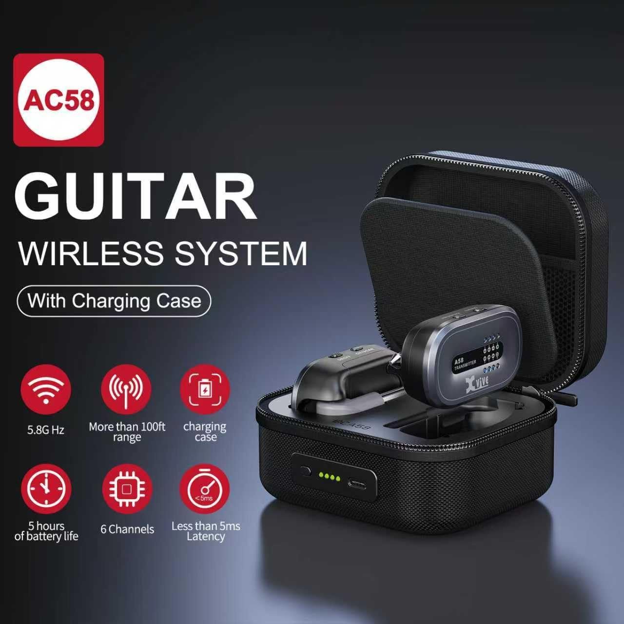 Xvive AC58 Wireless Guitar System 5.8GHz Guitar Transmitter and Receiver with Charging Case